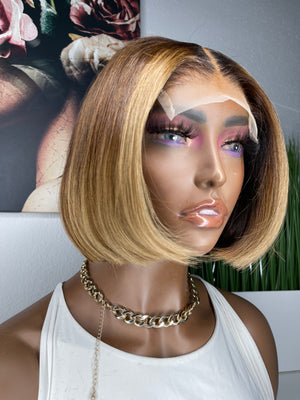 Custom Coloured Blonde Lace Closure Bob Unit