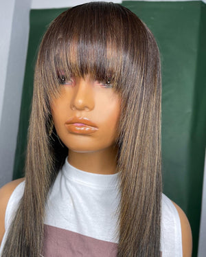 Highlighted Straight Hair Lace Closure Unit with Bangs - TaiwoLove Touch