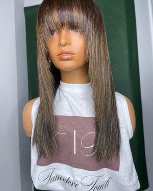 Highlighted Straight Hair Lace Closure Unit with Bangs - TaiwoLove Touch