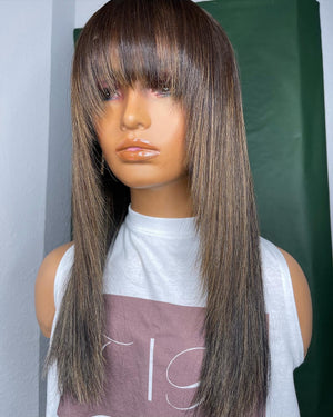 Highlighted Straight Hair Lace Closure Unit with Bangs - TaiwoLove Touch