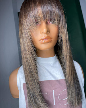 Highlighted Straight Hair Lace Closure Unit with Bangs - TaiwoLove Touch