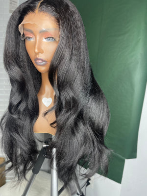 Jet Black Yaki Straight Hair 6x6 Closure Unit